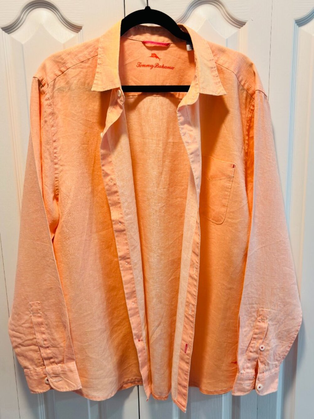 Tommy Bahama Men's Peach Linen Button Up Shirt L Long Sleeve Island Casual - Picture 10 of 10